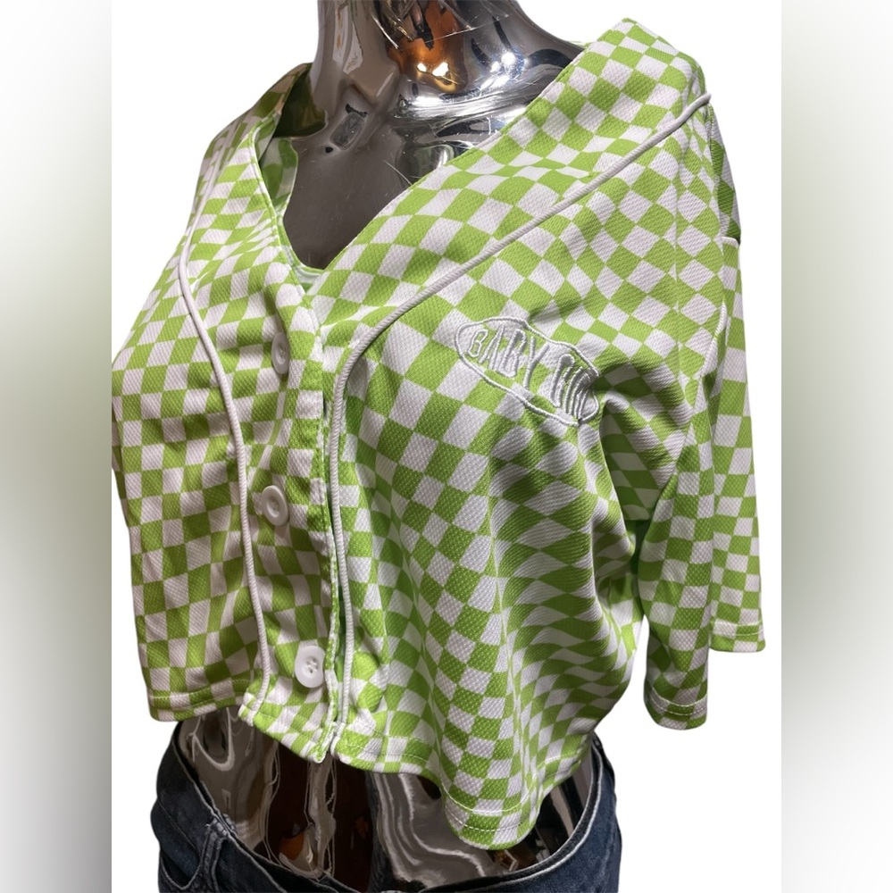 Green Checkered Crop Top